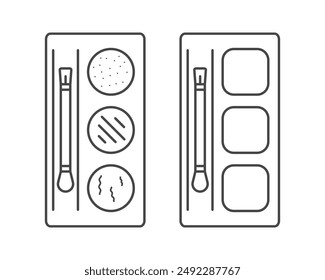 Linear vector graphic icons of beauty and cosmetics in the form of eyelids shadow and eye makeup.