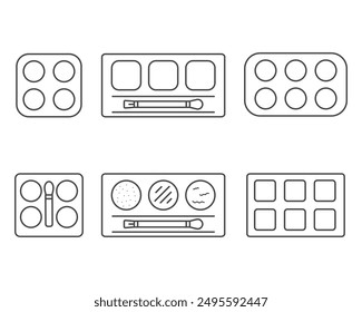 Linear vector graphic icons of beauty and cosmetics in the form of eyelids shadow and eye makeup.