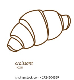 Linear vector hand drawn croissant icon. Outline bakery croissant vector isolated on white background for design menu cafe,bistro, restaurant, label and packaging.