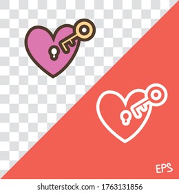 Linear vector heart icon with key