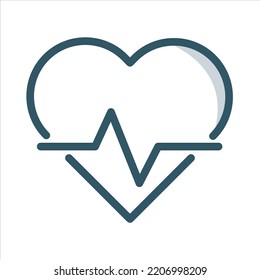 Linear vector heart with palpitaion line. Heartbeat and health monitoring concept icon. 