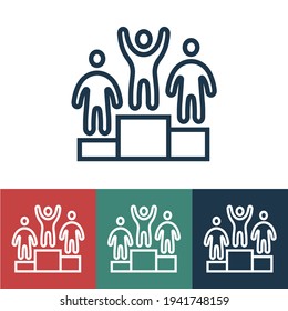 Linear vector icon with athletes on podium