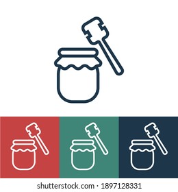 Linear vector icon with bank and spoon of honey