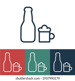 Linear vector icon with beer bottle and glass