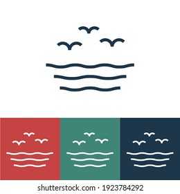 Linear vector icon with birds over water