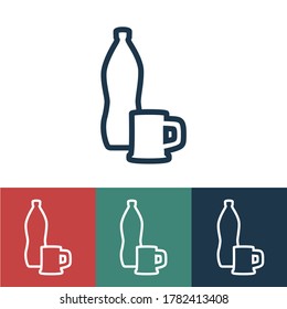 Linear vector icon with bottle of beer and glass