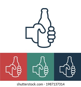 Icono vectorial lineal con botella de cerveza en la mano