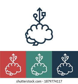 Linear vector icon with brain and usb