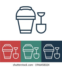 Linear vector icon with bucket and spatula