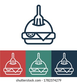Linear vector icon with burger and fork