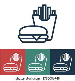Linear vector icon with burger and french fries