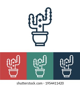 Linear vector icon with cactus in pot