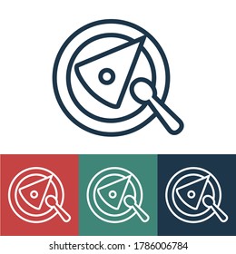 Linear vector icon with cake with spoon