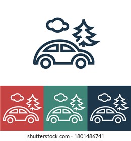 Linear vector icon with car in forest