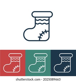 Icono de vector lineal con calcetín de Navidad