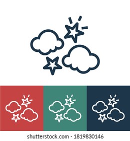 Linear vector icon with clouds and stars