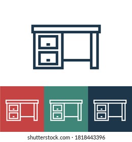 Linear vector icon with computer desk