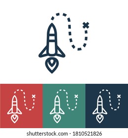 Linear vector icon with flight of rocket