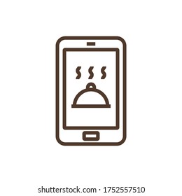 Entrega de alimentos por teléfono de iconos vectoriales lineales