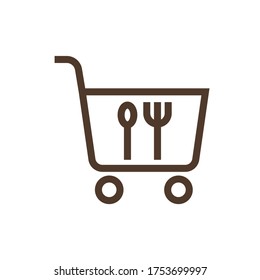 Linear vector icon food in shopping cart
