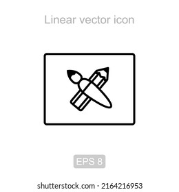 icono de vector lineal en forma de lápiz con pincel