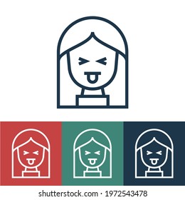 Linear vector icon with girl shows language