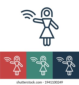 Icono de vector lineal con la chica mueve su mano a la derecha