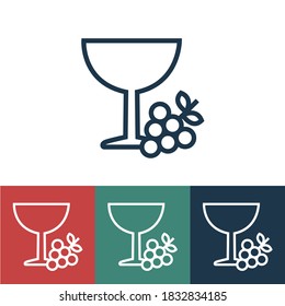 Linear vector icon with glass and grapes