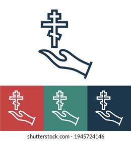 Linear vector icon with hand holding cross