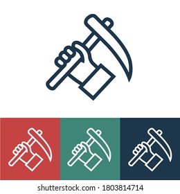 Linear vector icon with hand and scythe