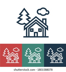 Linear vector icon with house in woods