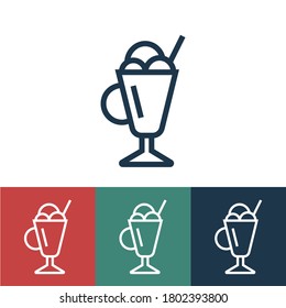 Linear vector icon with ice cream in glass