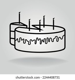 Icono de vector lineal con la imagen de una torta de cumpleaños. Se puede usar como un icono para un sitio web y otros. El icono ligero y optimizado consta de sólo nueve contornos.