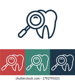 Linear vector icon with magnifier and tooth