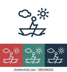 Linear vector icon with man in boat