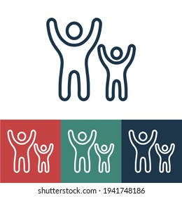 Linear vector icon with man with child raise his hands