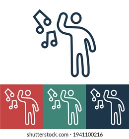 Icono de vector lineal con el hombre escuchando música