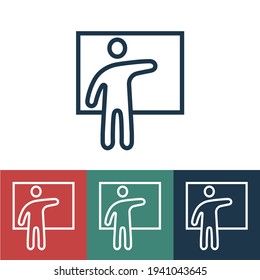 Linear vector icon with man pointing to board