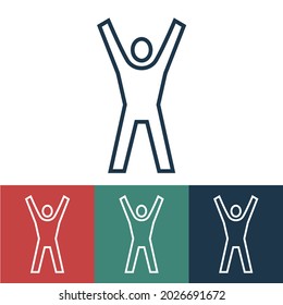 Linear vector icon with man raised his hands