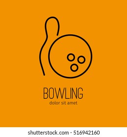 Linear vector icon of in modern style on a theme of Bowling on orange background. It can be used as logo for sport club or other. 