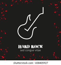 Linear vector icon of in modern style on a theme of guitar music on black background with splashes. It can be used as logo for musical clubs or other. 