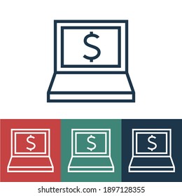 Linear vector icon with money through laptop