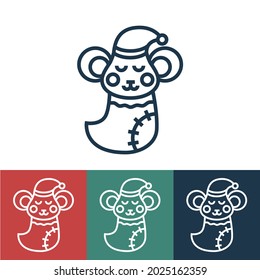 Linear vector icon with mouse sleep in sock