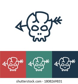 Linear vector icon with old skull
