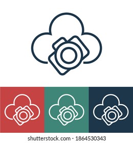 Linear vector icon with photos on cloud