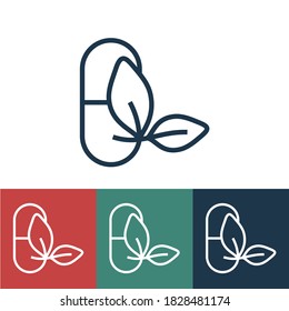 Linear vector icon with pill herbal