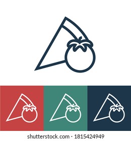 Linear vector icon with pizza and tomato