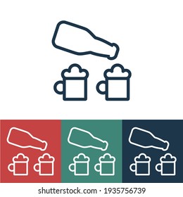 Linear vector icon with pour beer into glasses