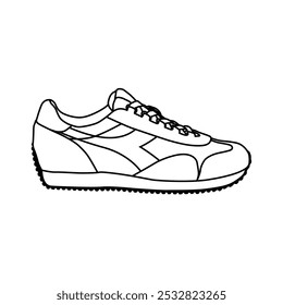 Linear vector icon of running shoes. Simple black and white illustration in line art style. Great for sports, footwear, and running related designs.