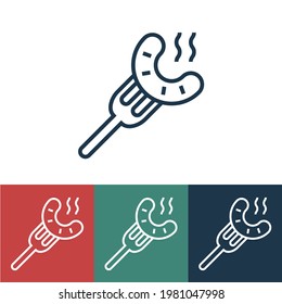 Linear vector icon with sausage on fork